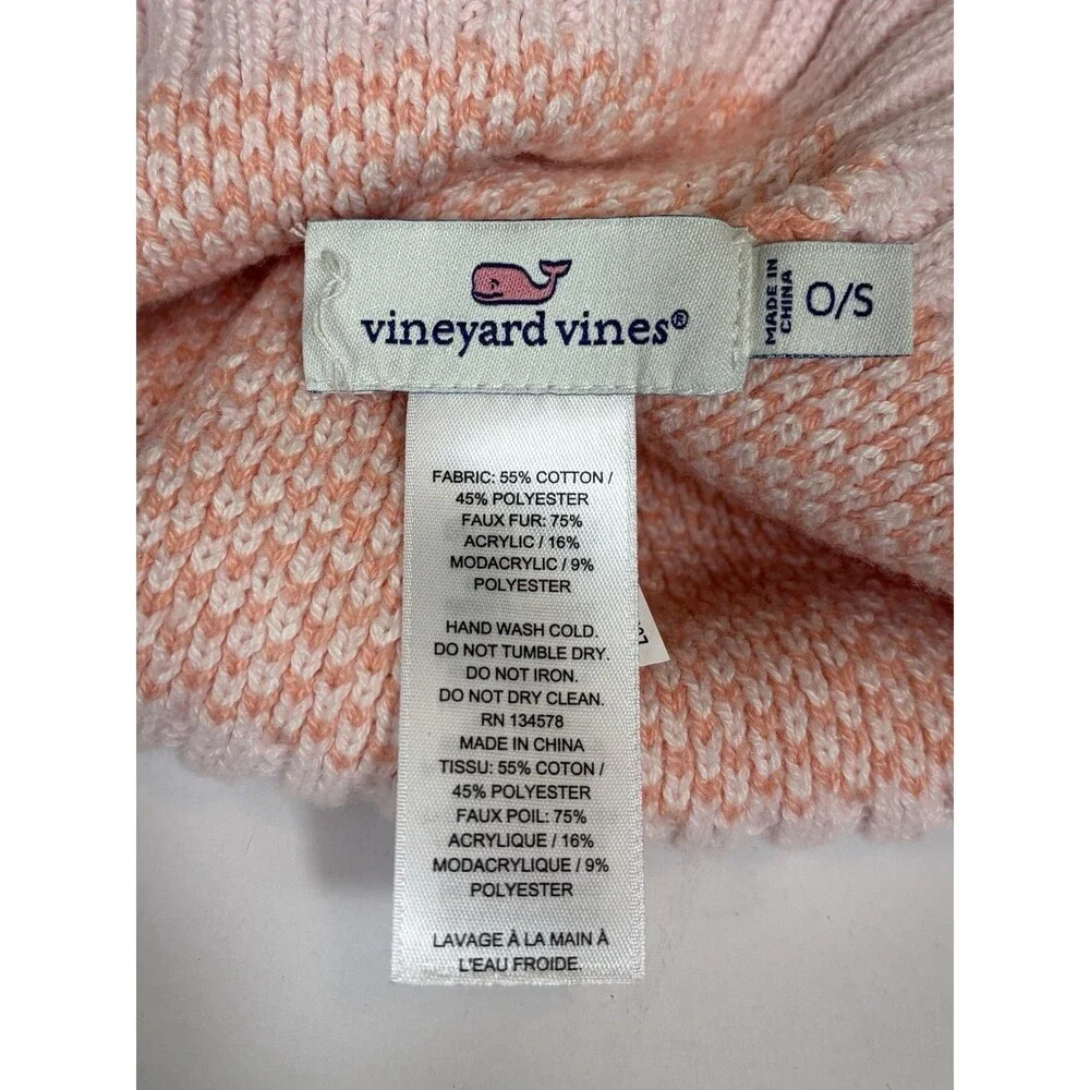 Vineyard Vines Fair Isle Print Pom Pom Beanie Pink Girls Youth One Size